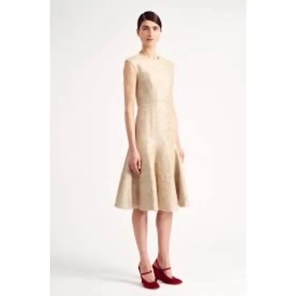 Emilia Wickstead Denver Dress In Beige And Silver Jacquard Tweed Us6 — image 5 of 8
